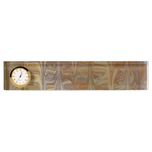 Marbled Golden Wet Cedar Art Pattern Ceramic Tile Nameplate