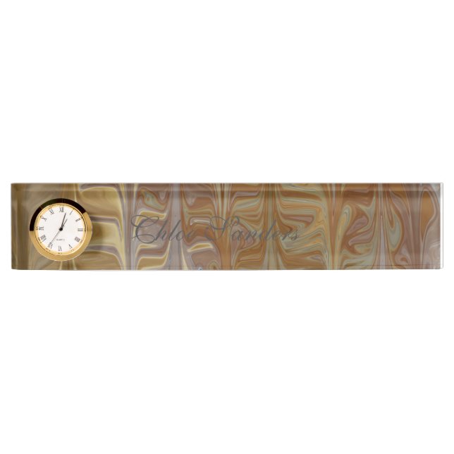 Marbled Golden Wet Cedar Art Pattern Ceramic Tile Nameplate (Front)