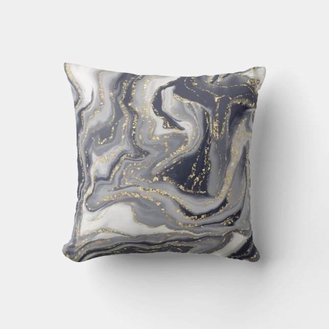 Marbled Grey, White and Gold Cushion (Front)