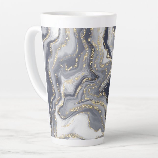 Marbled Grey, White and Gold Latte Mug (Left Angle)