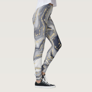 Marbled Grey, White and Gold Leggings