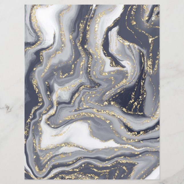 Marbled Grey, White and Gold Scrapbook Paper (Front)