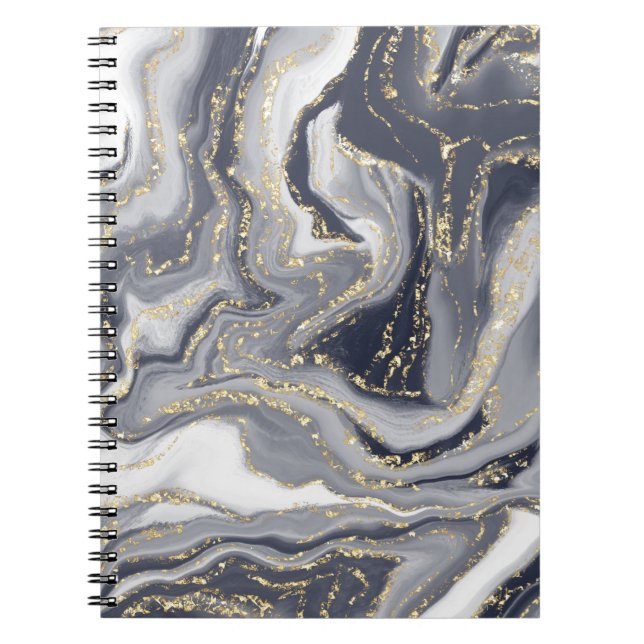 Marbled Grey, White and Gold Spiral Photo Notebook (Front)