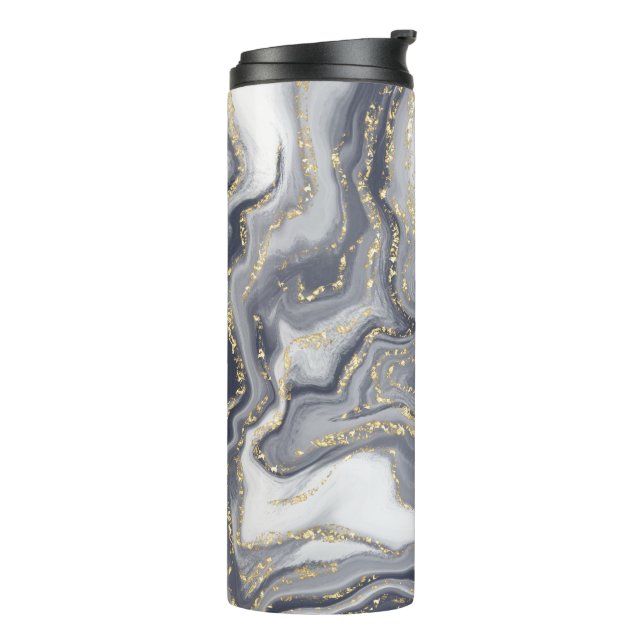 Marbled Grey, White and Gold Thermal Tumbler (Rotated Left)