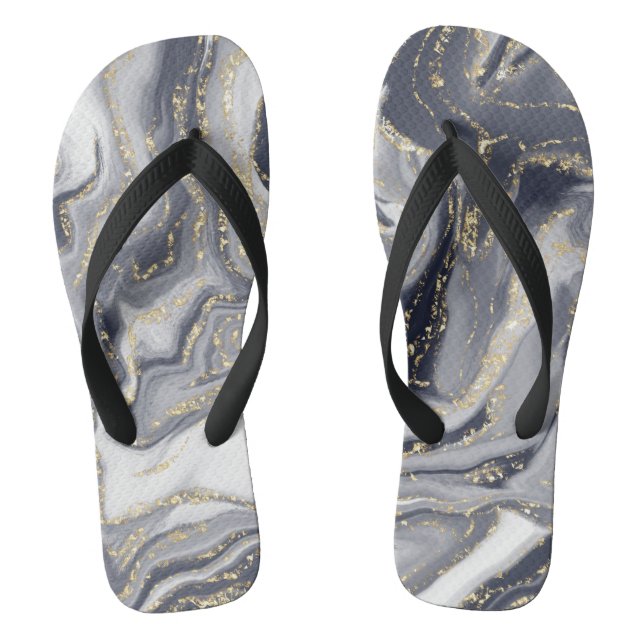 Marbled Grey, White and Gold Thongs (Footbed)