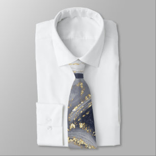 Marbled Grey, White and Gold Tie