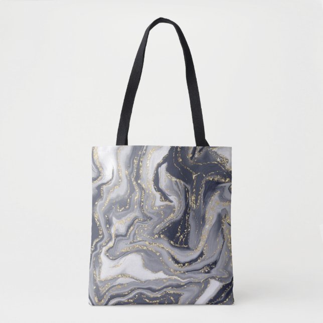 Marbled Grey, White and Gold Tote Bag (Front)