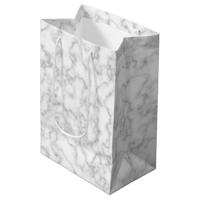 Marbled Grey White Marble Stone Pattern Background Medium Gift Bag (Front Angled)