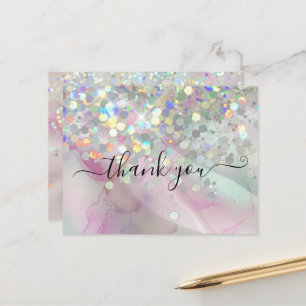 Marbled Holographic Glitter Alcohol Ink Thank You  Postcard