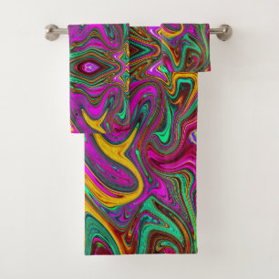Marbled Hot Pink and Sea Foam Green Abstract Art Bath Towel Set