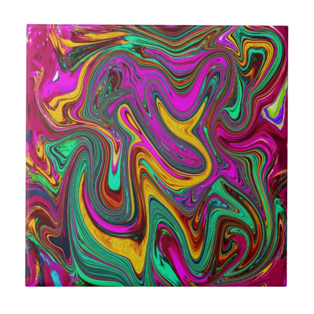 Marbled Hot Pink and Sea Foam Green Abstract Art Ceramic Tile (Front)