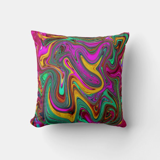 Marbled Hot Pink and Sea Foam Green Abstract Art Cushion (Front)