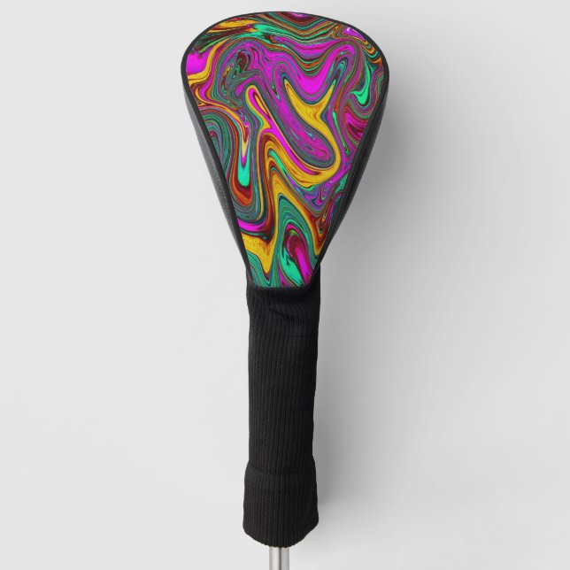 Marbled Hot Pink and Sea Foam Green Abstract Art Golf Head Cover (Front)