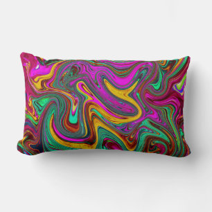 Marbled Hot Pink and Sea Foam Green Abstract Art Lumbar Cushion