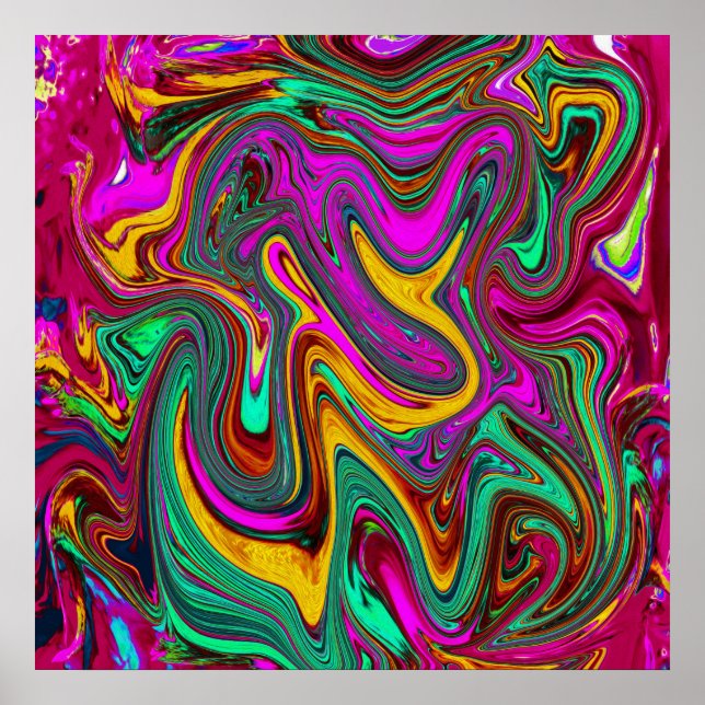 Marbled Hot Pink and Sea Foam Green Abstract Art Poster (Front)