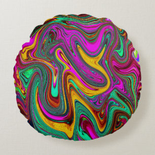 Marbled Hot Pink and Sea Foam Green Abstract Art Round Cushion
