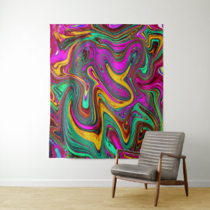 Marbled Hot Pink and Sea Foam Green Abstract Art Tapestry