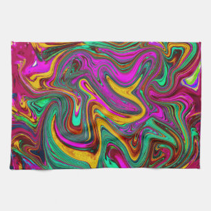 Marbled Hot Pink and Sea Foam Green Abstract Art Tea Towel