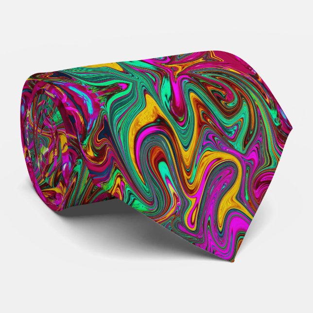 Marbled Hot Pink and Sea Foam Green Abstract Art Tie (Rolled)