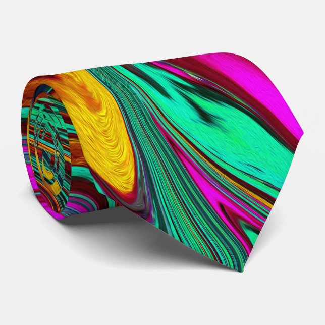 Marbled Hot Pink and Sea Foam Green Abstract Art Tie (Rolled)