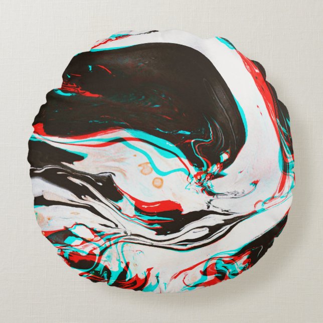 Marbled Ink: Distorted Glitch Texture. Round Cushion (Front)