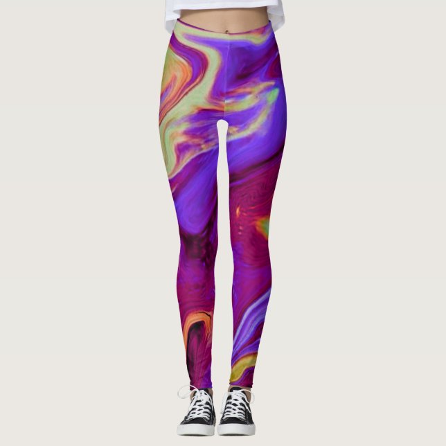 Marbled Leggings in Maroon and Purple Fun Workout (Front)