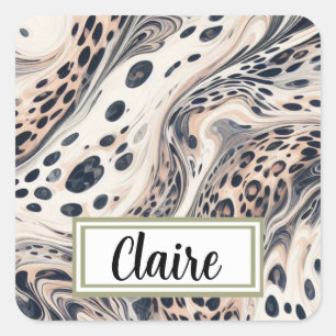 Marbled Leopard Pattern Personalised Square Sticker