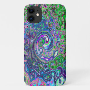 Marbled Lime Green and Purple Abstract Retro Swirl iPhone 11 Case