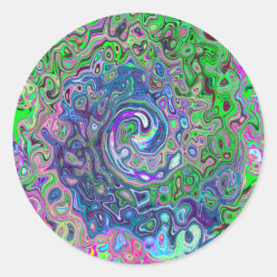 Marbled Lime Green and Purple Abstract Retro Swirl Classic Round Sticker