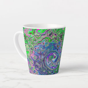 Marbled Lime Green and Purple Abstract Retro Swirl Latte Mug