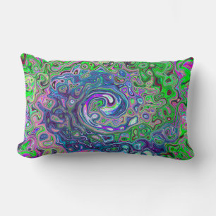 Marbled Lime Green and Purple Abstract Retro Swirl Lumbar Cushion