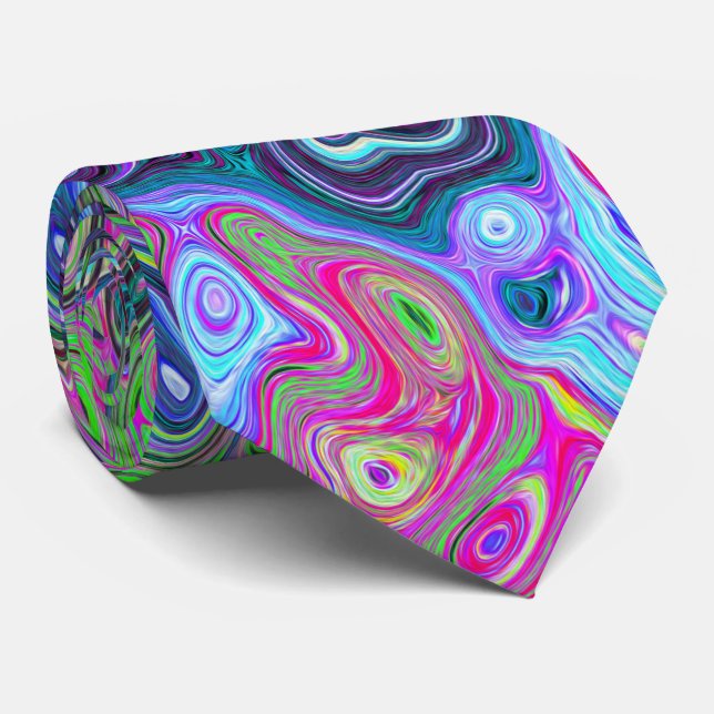 Marbled Lime Green and Purple Abstract Retro Swirl Tie (Rolled)