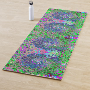 Marbled Lime Green and Purple Abstract Retro Swirl Yoga Mat