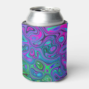 Marbled Magenta and Lime Green Groovy Abstract Art Can Cooler
