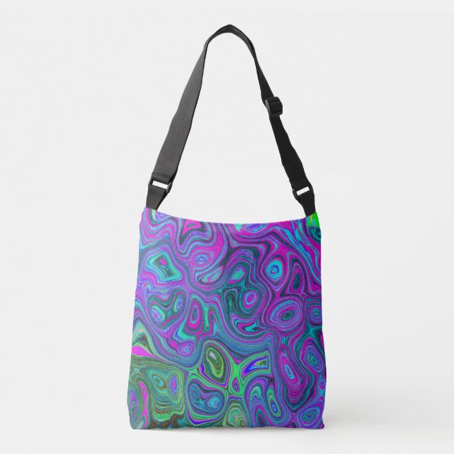 Marbled Magenta and Lime Green Groovy Abstract Art Crossbody Bag (Front)