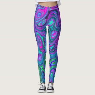 Marbled Magenta and Lime Green Groovy Abstract Art Leggings