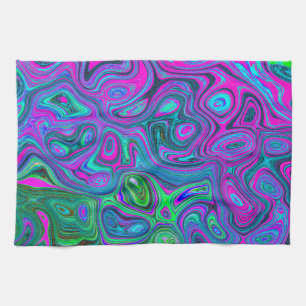 Marbled Magenta and Lime Green Groovy Abstract Art Tea Towel