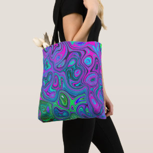 Marbled Magenta and Lime Green Groovy Abstract Art Tote Bag