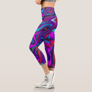 Marbled Magenta, Blue and Red Abstract Art Capri Leggings