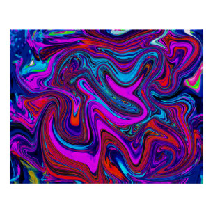 Marbled Magenta, Blue and Red Abstract Art Poster