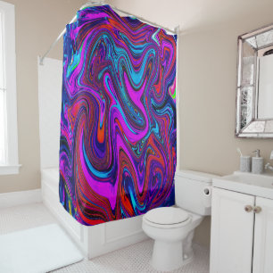 Marbled Magenta, Blue and Red Abstract Art Shower Curtain