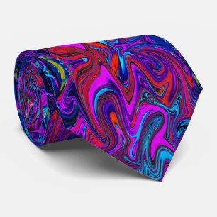 Marbled Magenta, Blue and Red Abstract Art Tie