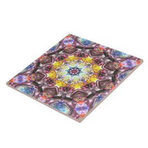 marbled mandala in relief colourful floral artisti ceramic tile