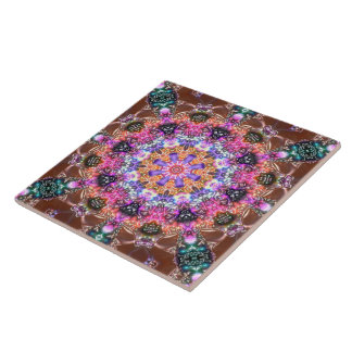 marbled mandala in relief colourful flower artisti ceramic tile