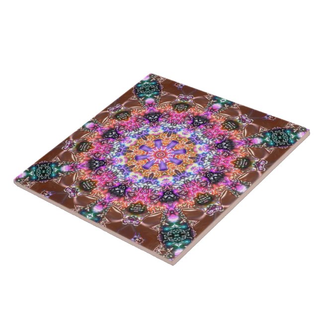 marbled mandala in relief colourful flower artisti ceramic tile (Side)