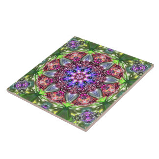 marbled mandala in relief colourful flower fururis ceramic tile
