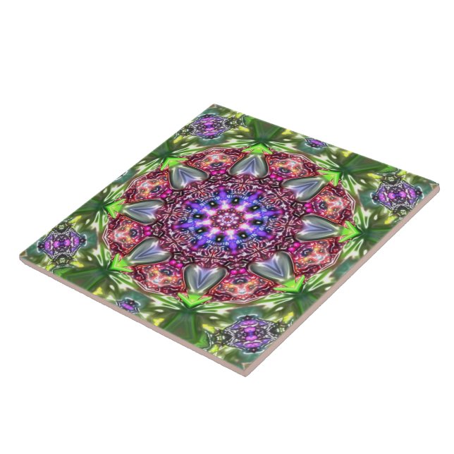 marbled mandala in relief colourful flower fururis ceramic tile (Side)