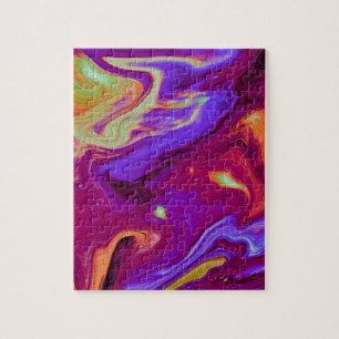 Marbled Maroon, Blue, Purple, Yellow Jigsaw Puzzle