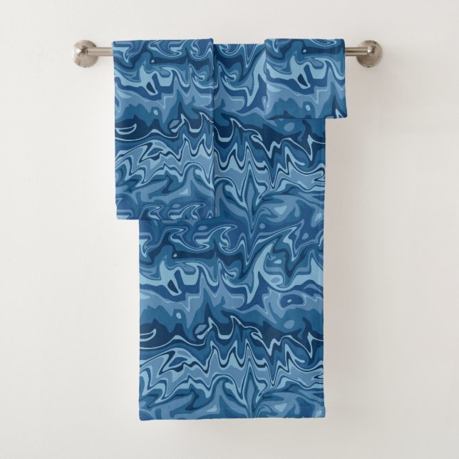 Marbled Navy and Sky Blue Bath Towel Set (Insitu)