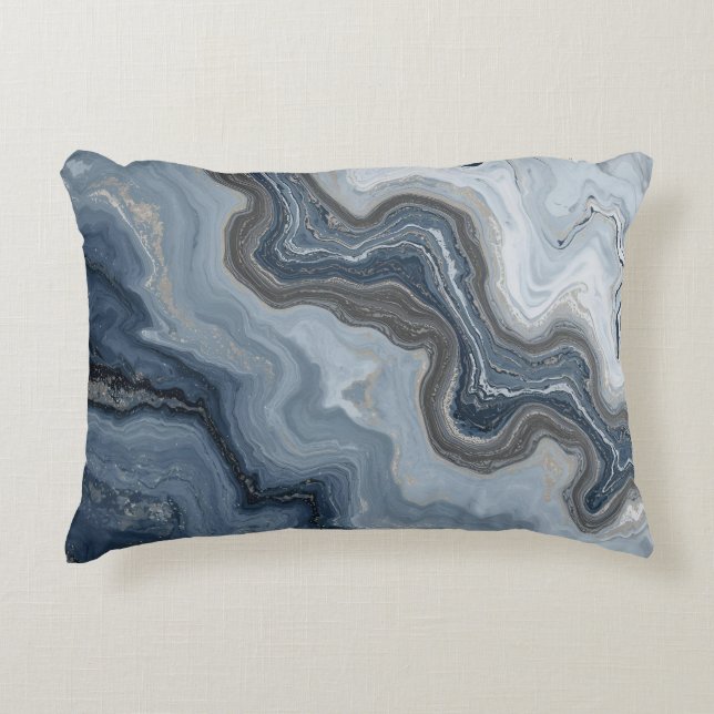 Marbled Navy Blue Light Dusty Blue Abstract Design Decorative Cushion (Front)